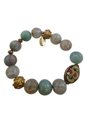Vintage NOS Bee Charming Larimar Bali Beaded Stretch Bracelet (A9236)